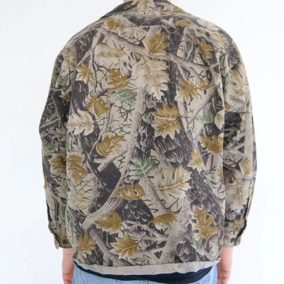 Vintage Master Sportsman Tan Brown & Camo Hunting Print 100%  Thick Cotton Shirt - Picture 3 of 12